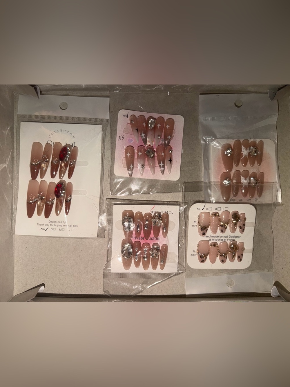 False-Press-On Nails Set - Nude & Pink Sparkle/XS